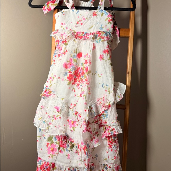Isobella & Chloe Other - Isobella and Chloe Girls White Floral Ruffle Sundress - Pink Flower Print